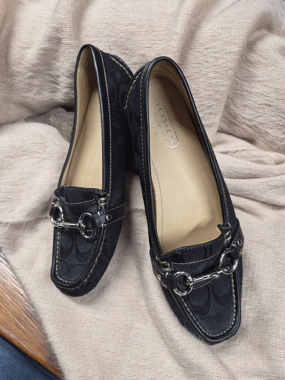 Coach Black Signature Pattern Bit Loafers